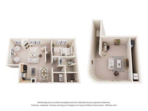 Floor plan for 1 bed, 1 bath, 1255 sqft
